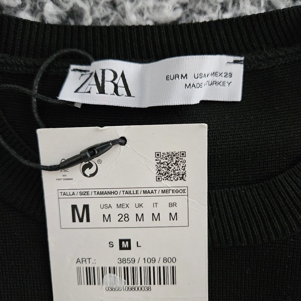 Zara Women's Black Sweater Medium Long Puff Sleeve Embellished Sparkly Knit Top - Picture 7 of 14
